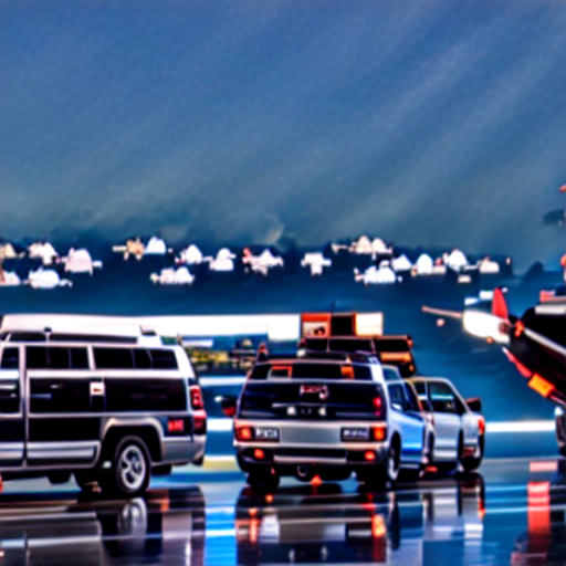 092_Several vehicles with pieces of luggage on them with planes off to the side..png